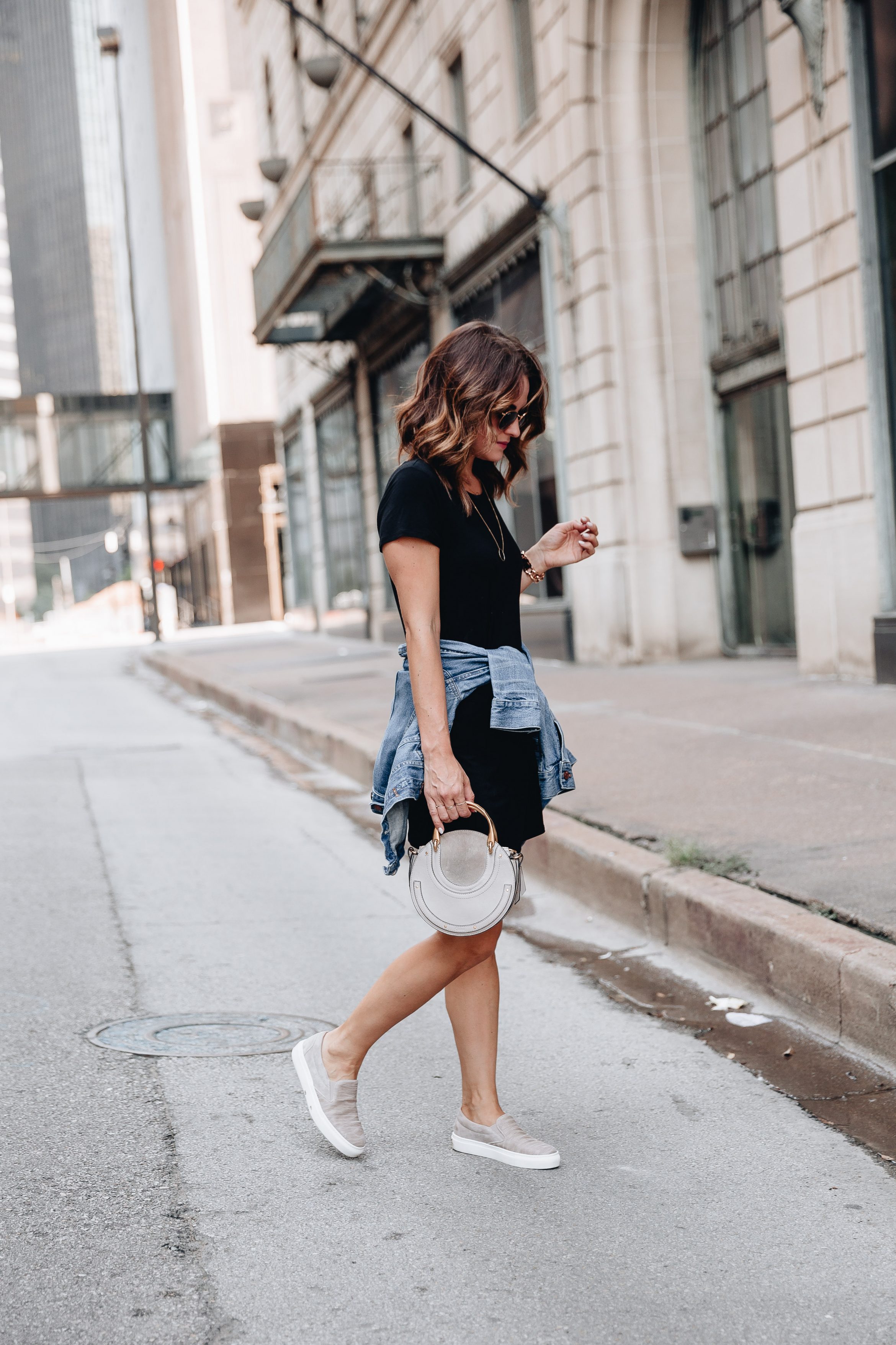 Outfit Idea: Black T-shirt Dress + White Sneakers.